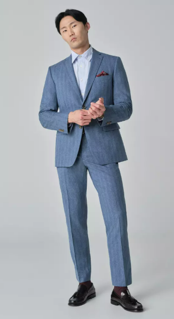 Montella Wool Cotton Silk Stripe Blue Suit